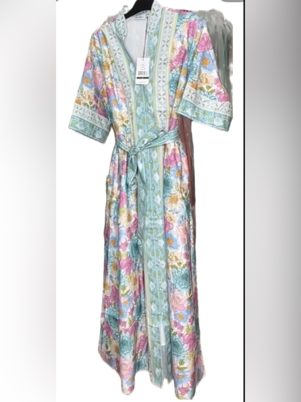 Hermoza Alessia collared maxi dress Floral Mint Midi Dress with Belt Sz XS - Picture 7 of 7